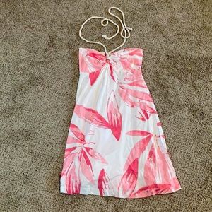 American Eagle Coral and White Halter Rope Dress